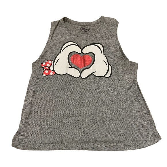 Disney Mickey Minnie hands heart gray tank cotton medium - Picture 1 of 4